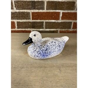 Vintage Blue-Speckled Duck Figurine Ceramic Decor Enesco